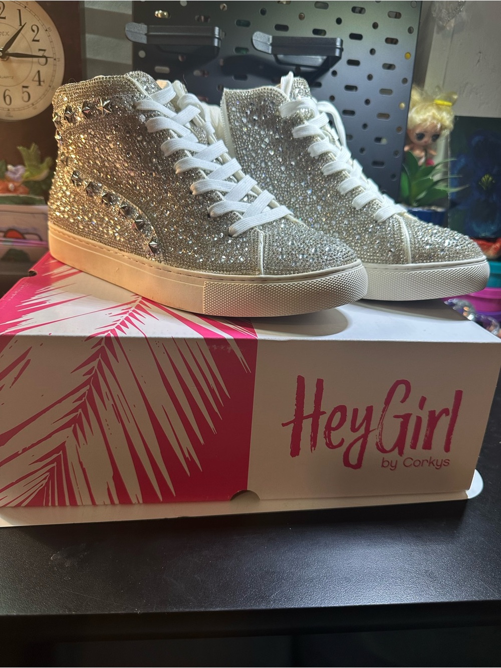 Corkys Silver Glitter High-Top Sneakers with Stud Accents